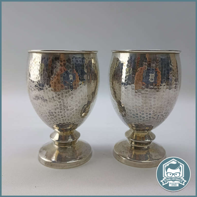 Two Vintage Hammered 900 Silver Footed Drinking Goblets - 200.32g!!!