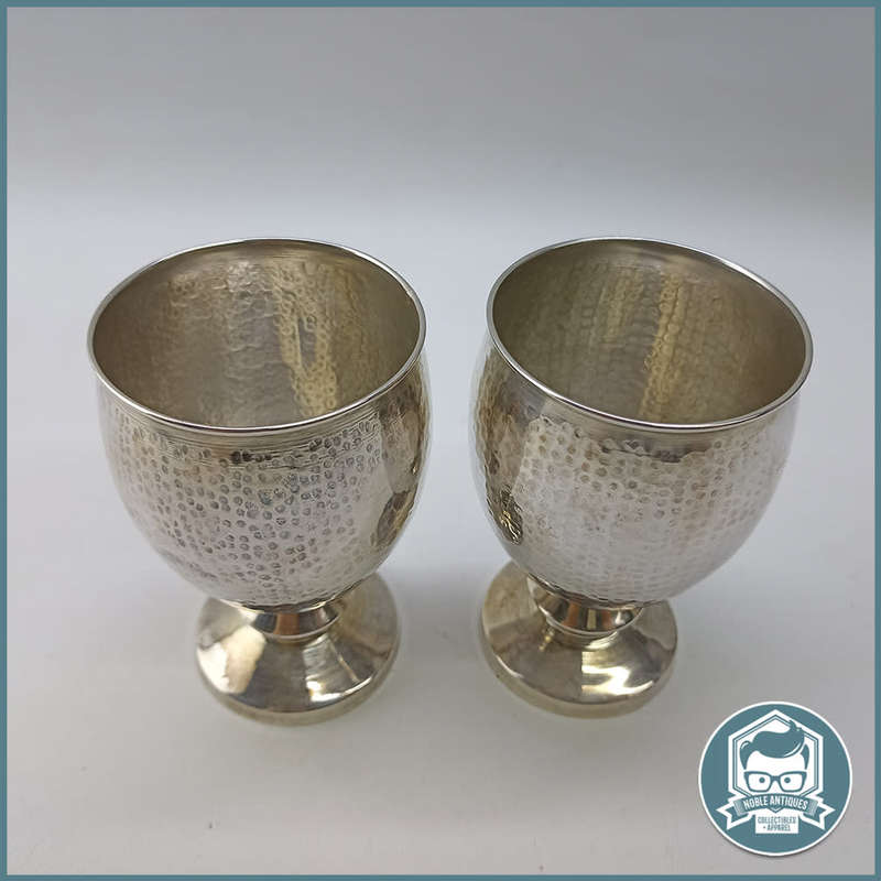 Two Vintage Hammered 900 Silver Footed Drinking Goblets - 200.32g!!!