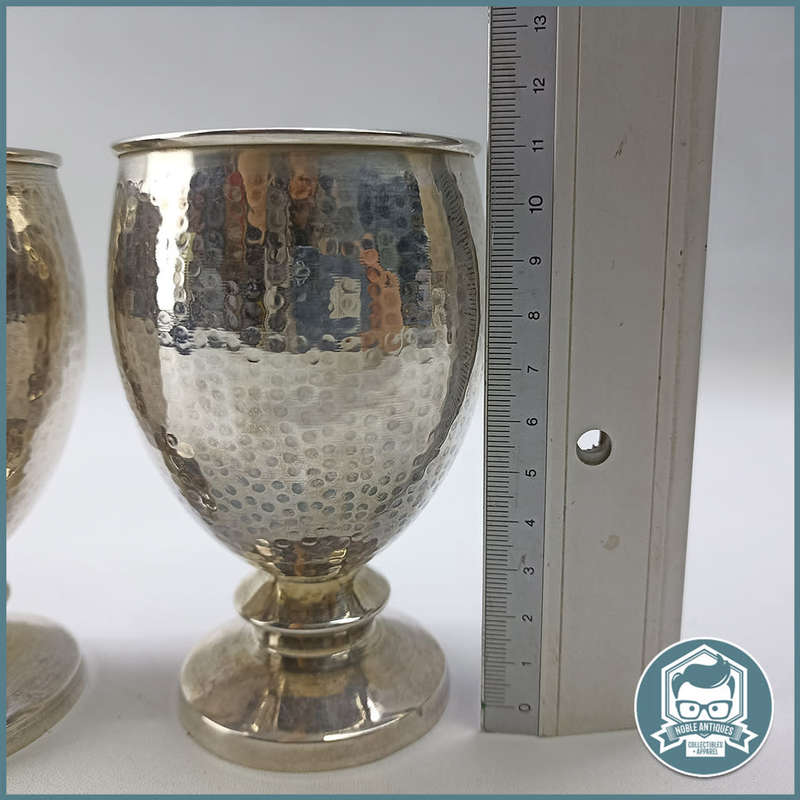 Two Vintage Hammered 900 Silver Footed Drinking Goblets - 200.32g!!!