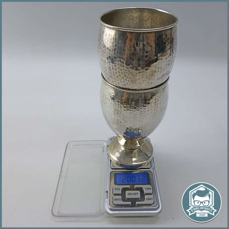 Two Vintage Hammered 900 Silver Footed Drinking Goblets - 200.32g!!!