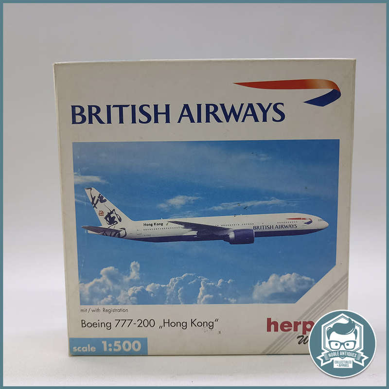Herpa BRITISH AIRWAYS Boeing 777-200 Hong Kong" Diecast Metal - Original Box and Blister!!!