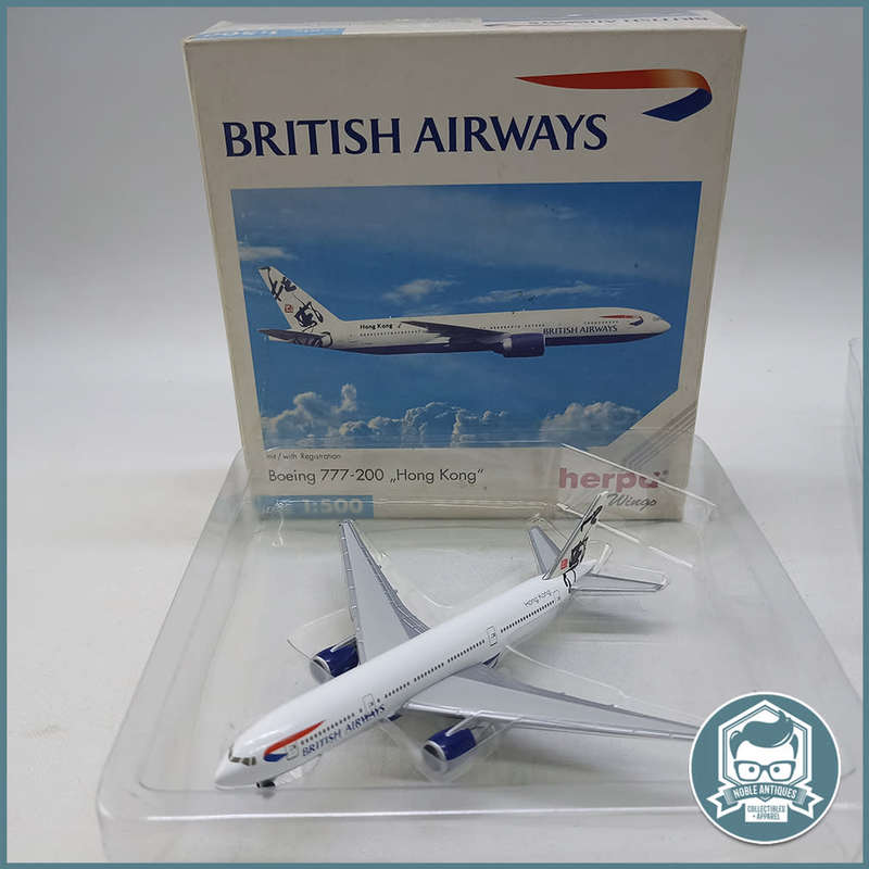 Herpa BRITISH AIRWAYS Boeing 777-200 Hong Kong" Diecast Metal - Original Box and Blister!!!