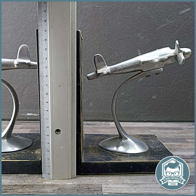 Vintage Gordons Twin Prop Airplane Cast Metal and Wood Book Ends!!!