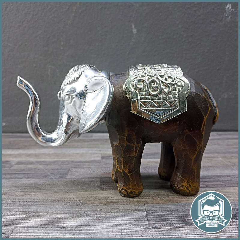 Cast Wood Material and Silver Metal Feng Shui Elephant!!!