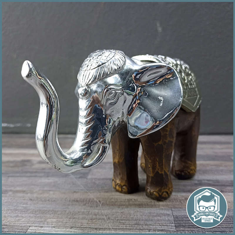 Cast Wood Material and Silver Metal Feng Shui Elephant!!!