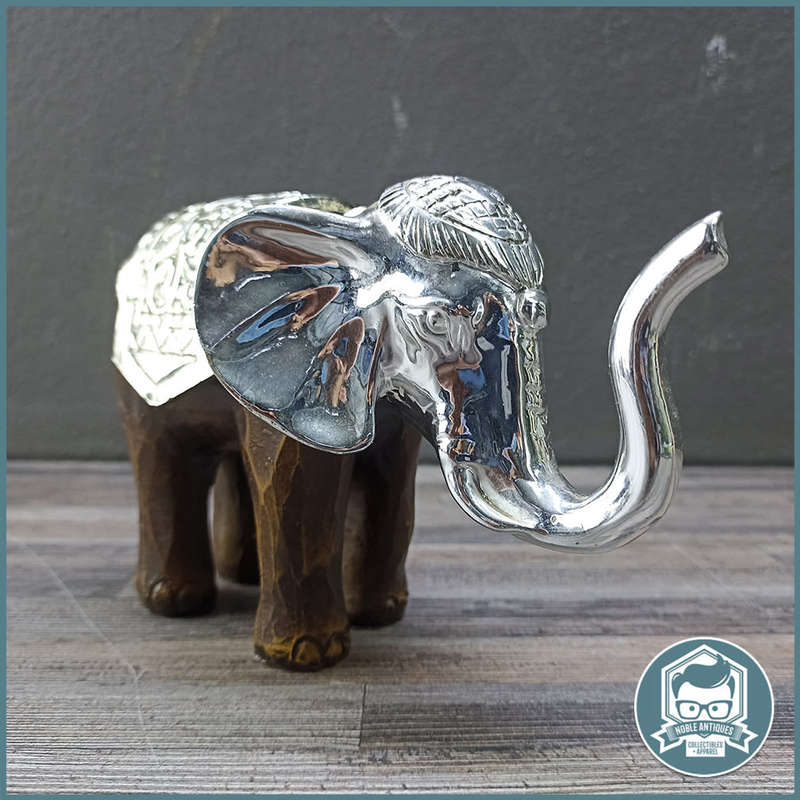 Cast Wood Material and Silver Metal Feng Shui Elephant!!!