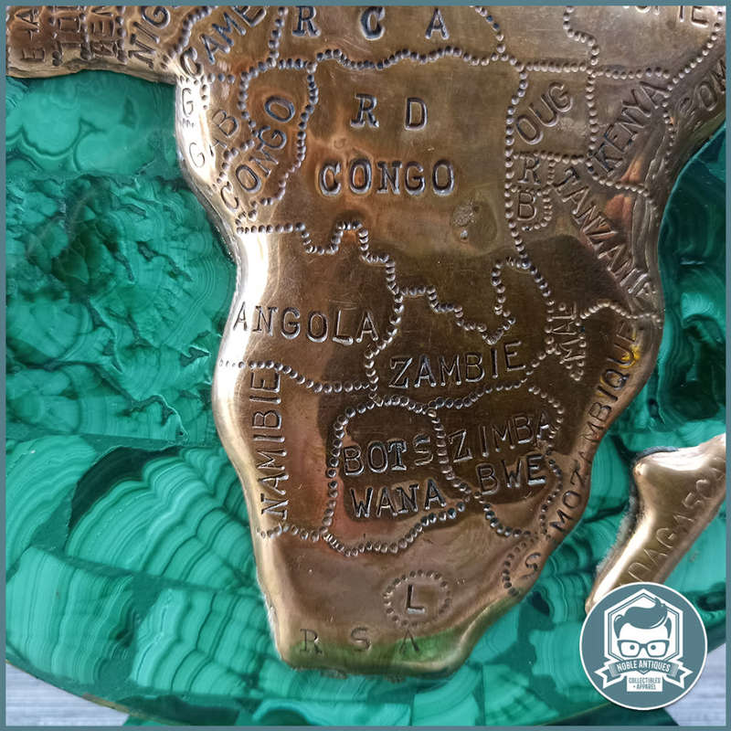 RARE!!! Original Malachite, Copper and brass Edge Africa Map Sculpture !!!