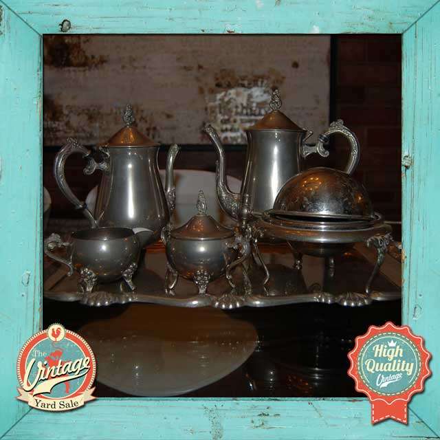 Ornate Tea and coffee silverplate server set, including serving tray