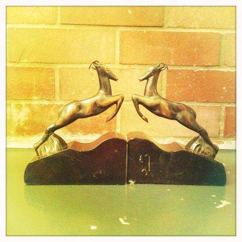 Vintage "Spingbok" Bookends (Copper on wood)