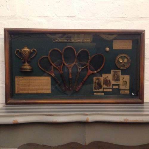 Vintage framed history of the tennis racket