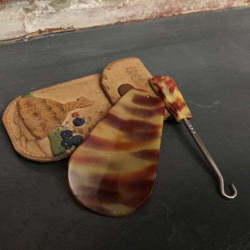 Miniature Bakalite Shoe Slider in Leather Pouch