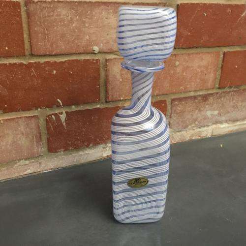 Authentic Vintage Blue and White Murano Glass Decanter (No cracks or chips, 260mm tall)