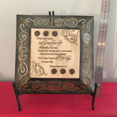 Metal Plate with religious message on stand