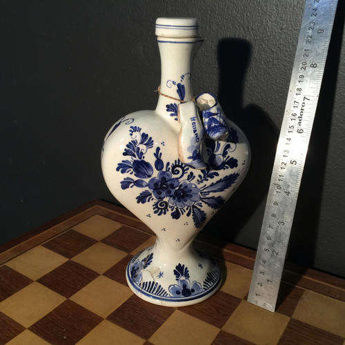 Blue Delft Heart Shaped Decanter (Note crack on base)