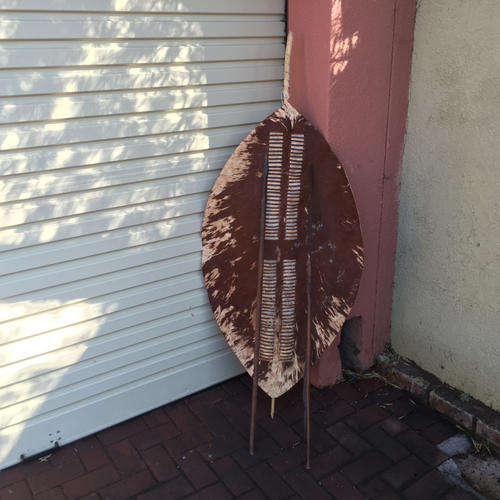 Antique Zulu Warior Shield With Two Spears and Extra Spear Head