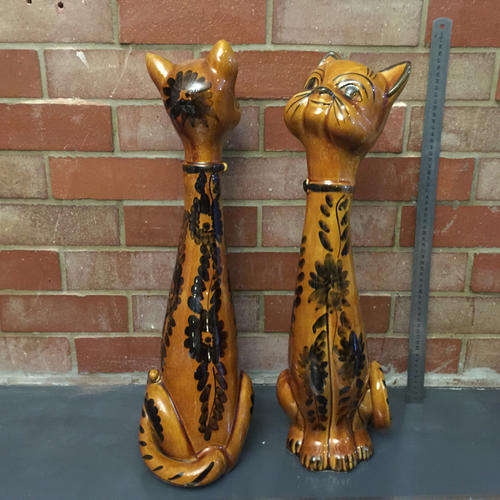 Two Large Rare Glazed Vinatge Cats