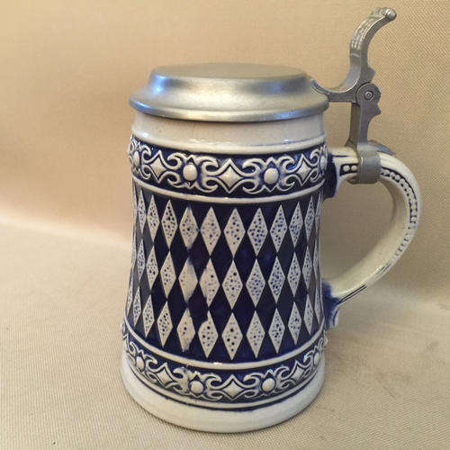 Rare Blue and White Highly Ornate Numbered German Tankard