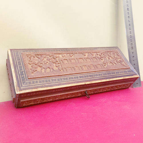 Antique German Ornate Handcrafted Wood Box with pearl inlay original key (Working)