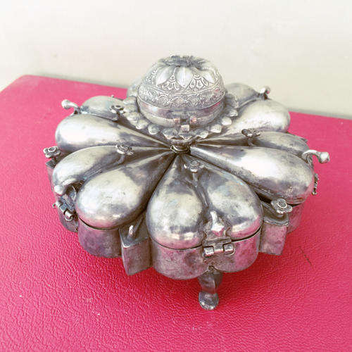 RARE Antique Silver Indian Seven Spice Dispenser (Note damage to one hinge)