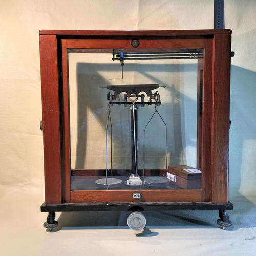 RARE Antique Boxed Wood and Glass Scale with Weights