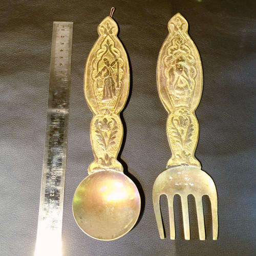 Large Solid Brass Middle Eastern Themed Fork And Spoon Displays