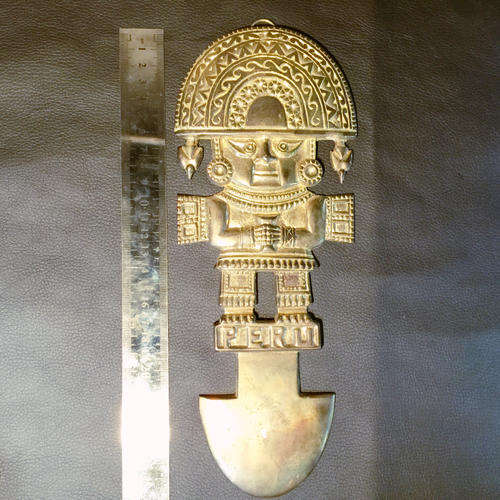 Large Solid Brass Mayan Relic Display from Peru