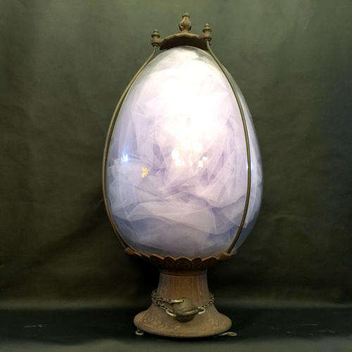 LARGE Antique  Victorian Cast Iron and Egg Shape Glass Lantern