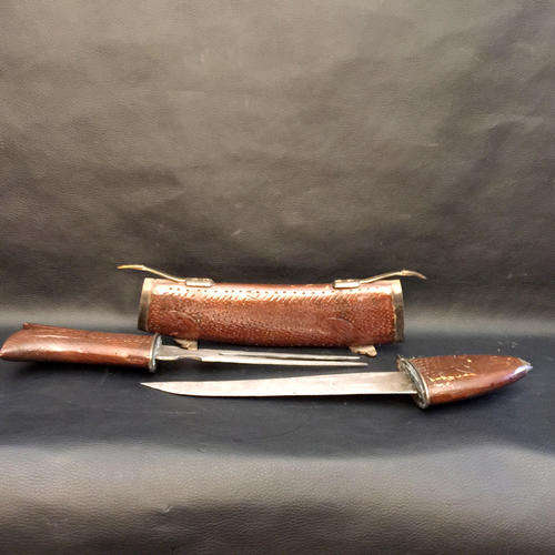 RARE Egyptian Dagger and Fork Combo With original Wooden Sheath Stand