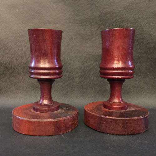 Two Handcrafted Rosewood Candle Stands