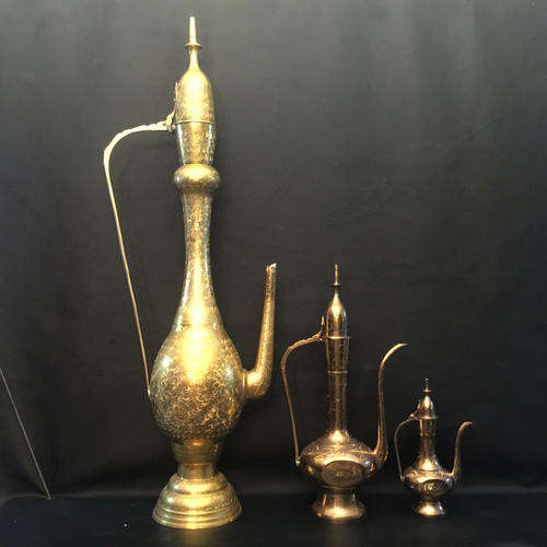 Three Middle Eastern Brass Coffee Pots