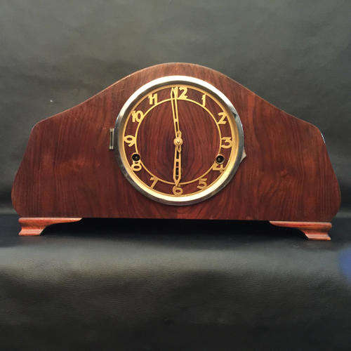 Antique Walnut Mantel Clock (No Key, Glass Missing)