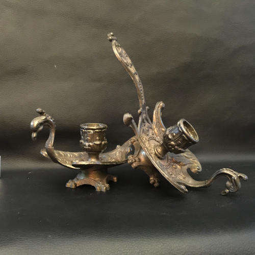 Detailed Italian Mockingbird Brass Candle Stands