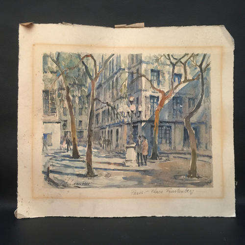 Signed Original Watercolor- F Lambier, Paris Street Scene (See Signature)