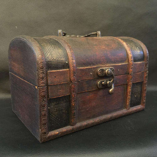 Large Treasure Chest Style Wood Jewelry Box