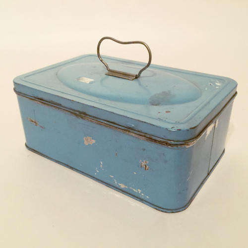 Vintage Blue Enamel Tin With Handle