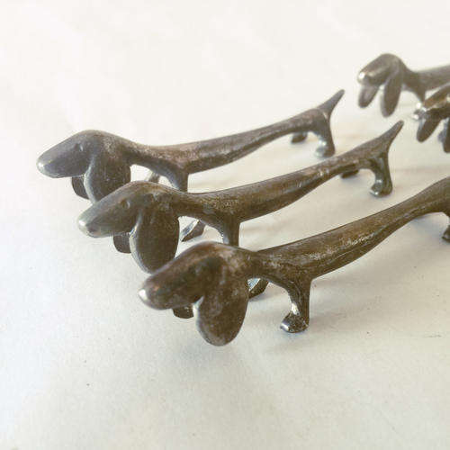 Six Vintage Silver Plated Dachshund cutlery stands