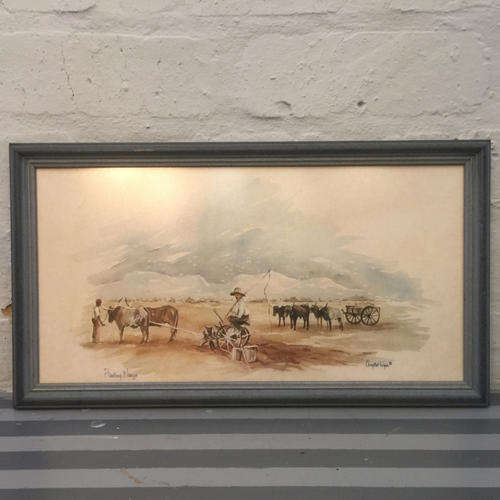 Original Framed Chrystal Wynn Watercolor Landscape - "Planting Maize" (400 x 240)