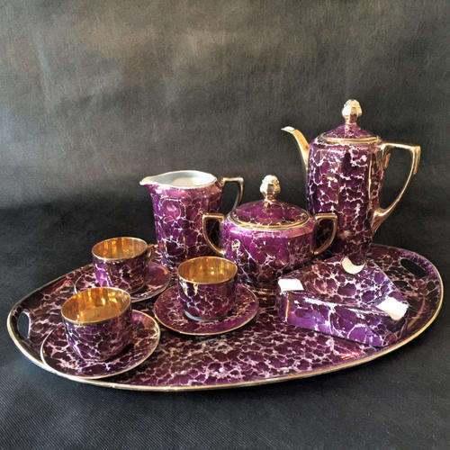 Rare Czechoslovakian Art Deco Porcelain Coffee Set (With Porcelain Tray and Ashtray)