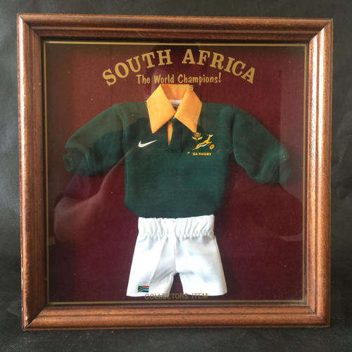 Framed Collectors 1995 Springbok Rugby Mini Jersey and Pants (320mm x 320mm)