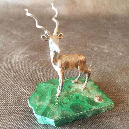 RARE Silver-plated Koedoe on Malachite Base
