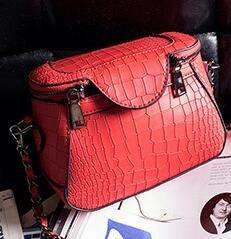Crocodile embossed strong leather bucket handbag. Red color. stock in ZA