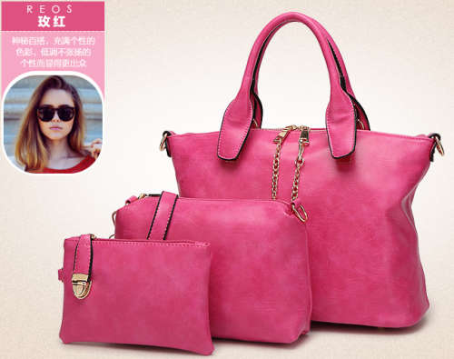 3 pieces set office ladies love handbags. Rose color.