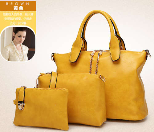 3 pieces set office ladies love handbags. Yellow color. Stock in ZA.