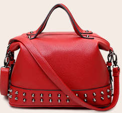 Rivet style big capacity lady bag. Red color. Stock in ZA.