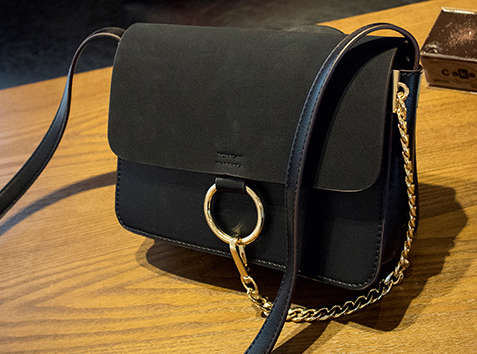 Fashion nubuck small lady bag. Black color.