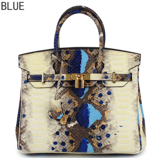 Genuine leather snake pattern handbag. Blue pattern.