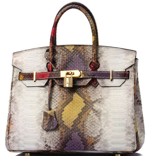 Genuine leather snake pattern handbag. Red pattern.