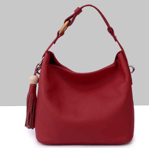 Genuine leather litchi pattern big capacity bucket bag. Red color.Delivery only start 5 Sep 2017
