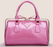 Last clearance! Shining patent leather suitcase ladies handbag. Pink color.