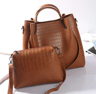 2 piece crocodile pattern bucket bag. Brown color. Stock in ZA.